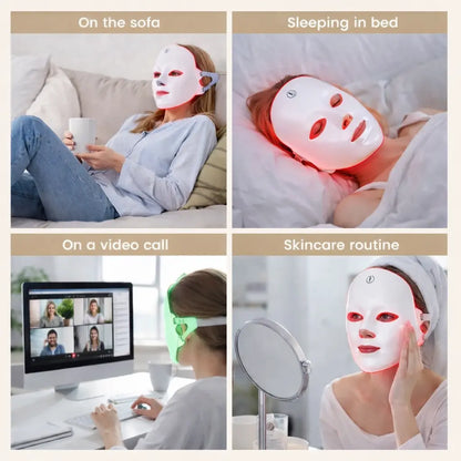 Red Light Therapy Mask, 7-Color LED Photorejuvenation Mask, Daily Care Photorejuvenation, Wireless Charging, Ideal Gift for Women, Autumn and Winter Skin Care Facial Care Gift