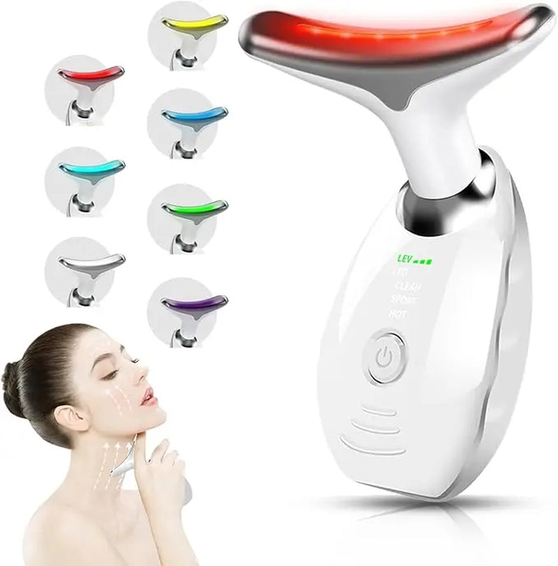 Face and Neck Massager, 7 Colors Face Sculpting Tool，Face Lift Device for Skin Care，At-Home Face Tool with Vibration and Thermal (White)