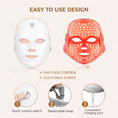 Red Light Therapy Mask, 7-Color LED Photorejuvenation Mask, Daily Care Photorejuvenation, Wireless Charging, Ideal Gift for Women, Autumn and Winter Skin Care Facial Care Gift