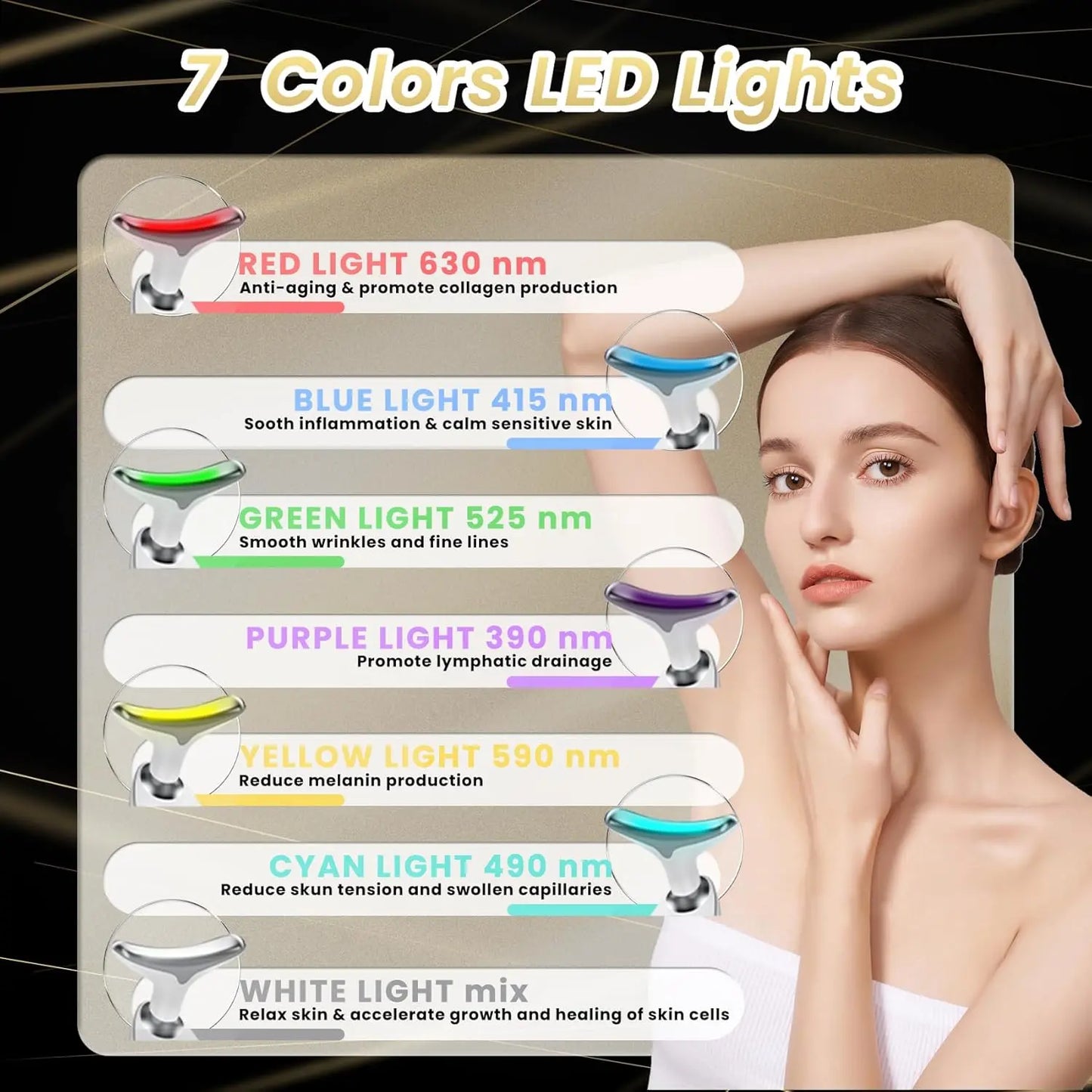 Face and Neck Massager, 7 Colors Face Sculpting Tool，Face Lift Device for Skin Care，At-Home Face Tool with Vibration and Thermal (White)