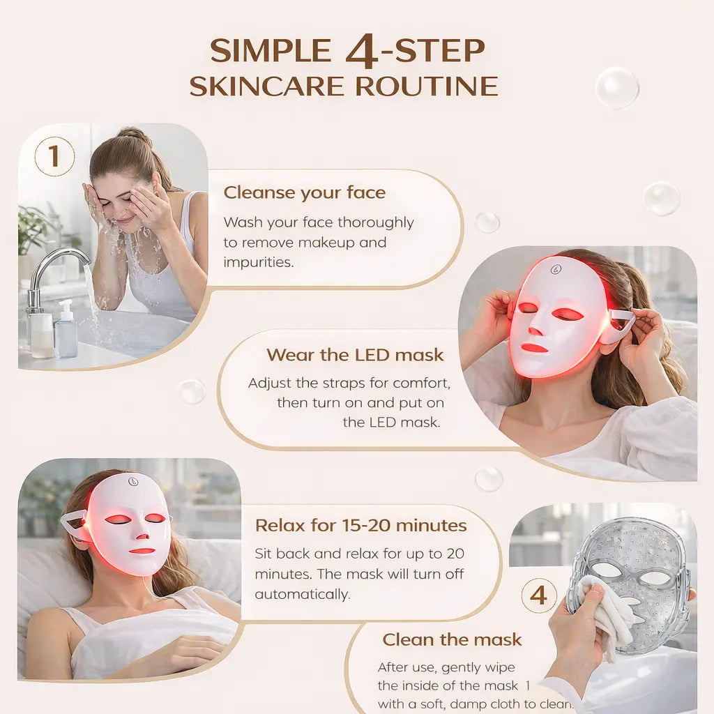 Red Light Therapy Mask, 7-Color LED Photorejuvenation Mask, Daily Care Photorejuvenation, Wireless Charging, Ideal Gift for Women, Autumn and Winter Skin Care Facial Care Gift