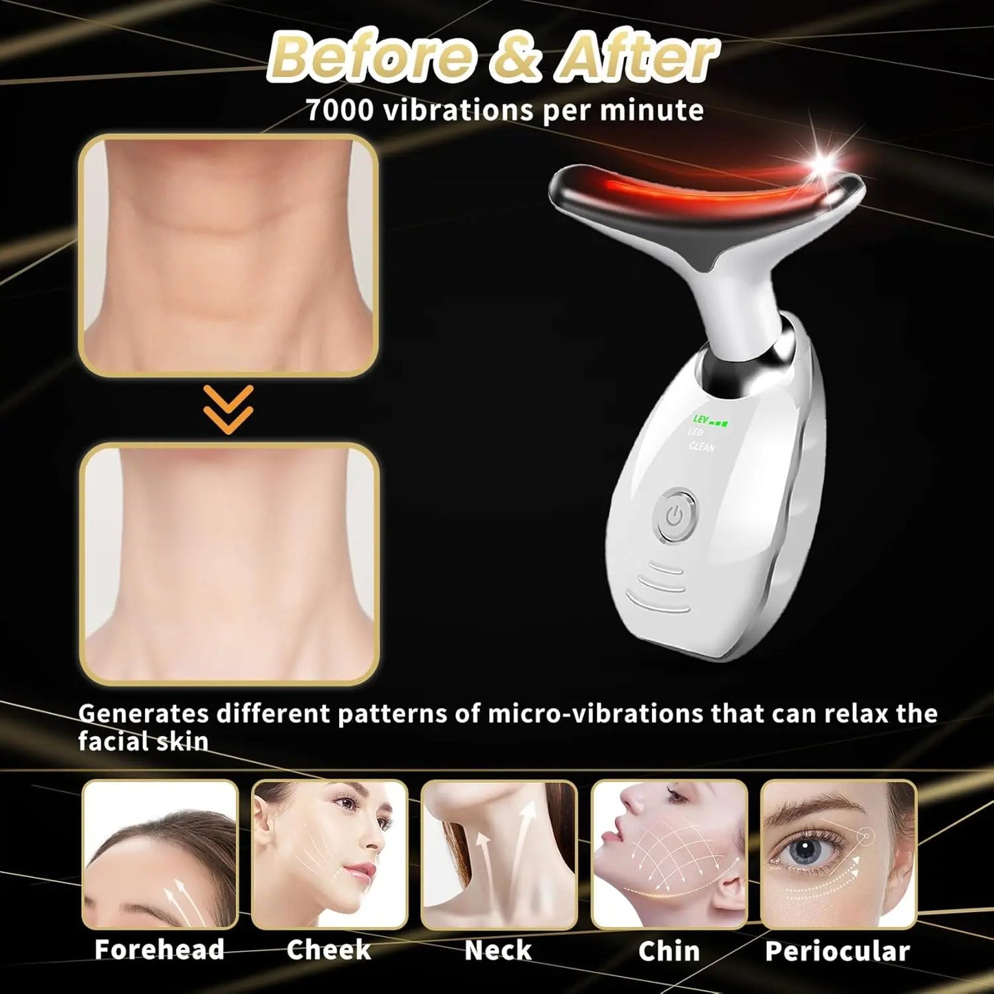 Face and Neck Massager, 7 Colors Face Sculpting Tool，Face Lift Device for Skin Care，At-Home Face Tool with Vibration and Thermal (White)