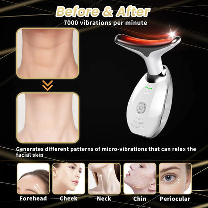 Face and Neck Massager, 7 Colors Face Sculpting Tool，Face Lift Device for Skin Care，At-Home Face Tool with Vibration and Thermal (White)