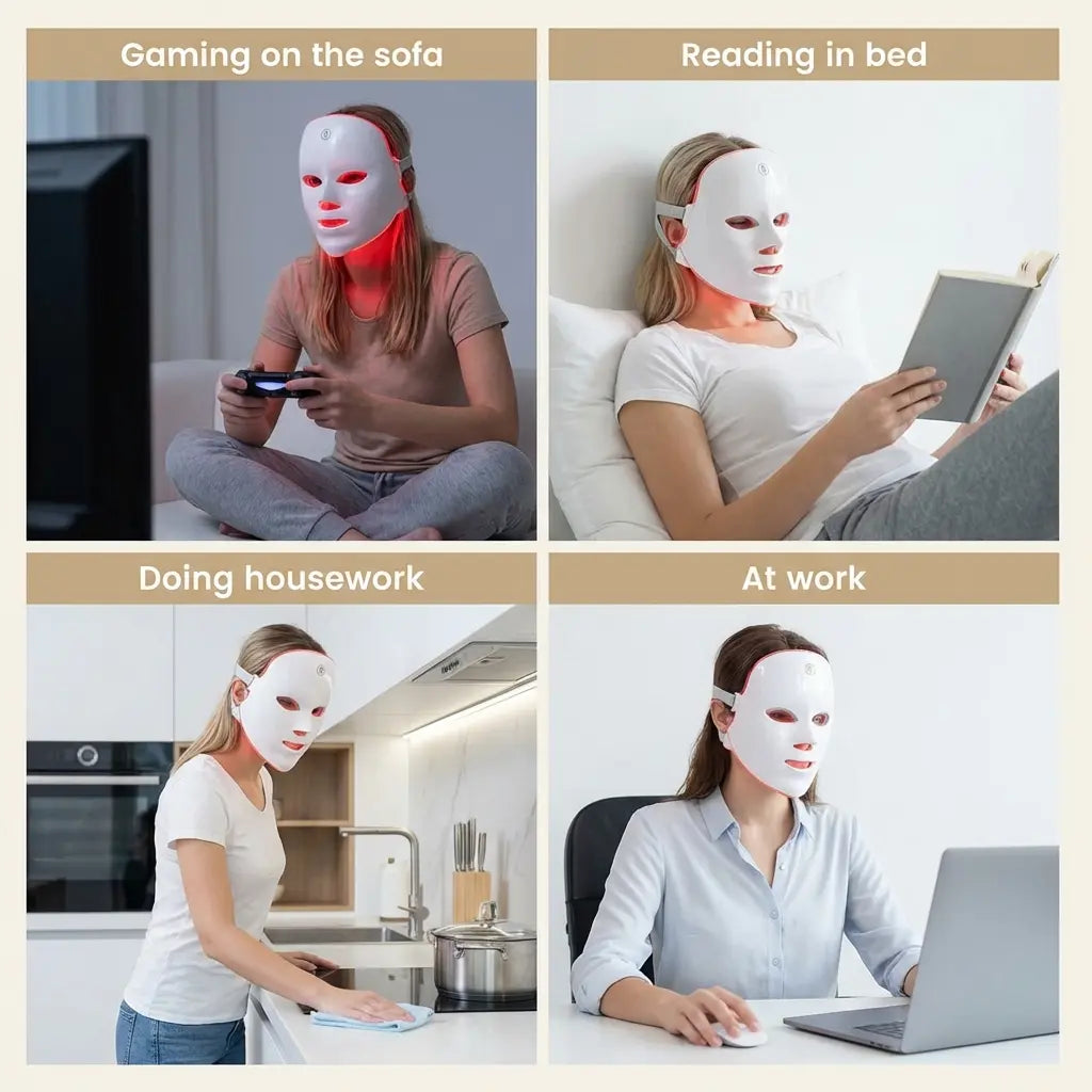 Red Light Therapy Mask, 7-Color LED Photorejuvenation Mask, Daily Care Photorejuvenation, Wireless Charging, Ideal Gift for Women, Autumn and Winter Skin Care Facial Care Gift