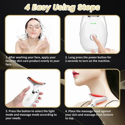Face and Neck Massager, 7 Colors Face Sculpting Tool，Face Lift Device for Skin Care，At-Home Face Tool with Vibration and Thermal (White)